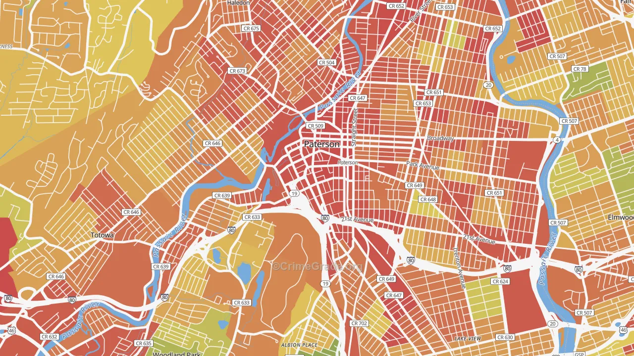 Downtown Paterson, Paterson, NJ Map of Robbery Rates