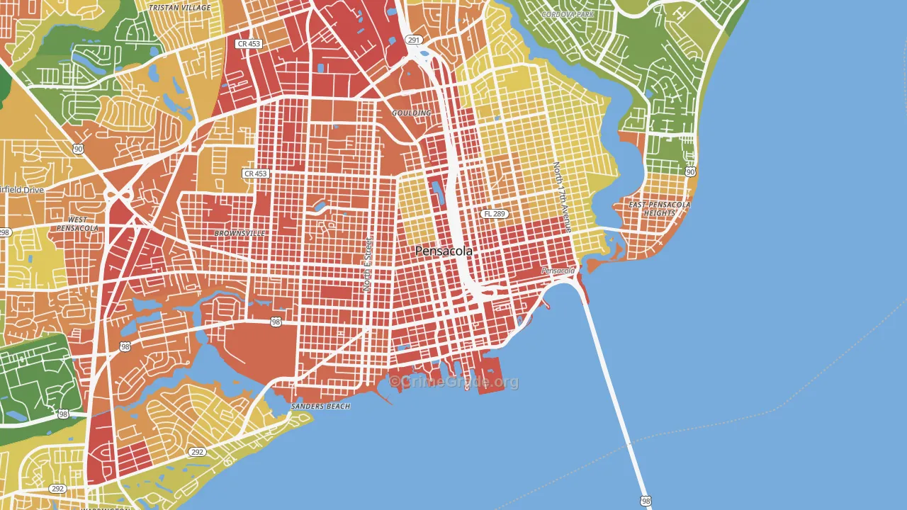 Downtown Pensacola, Pensacola, FL Map of Robbery Rates