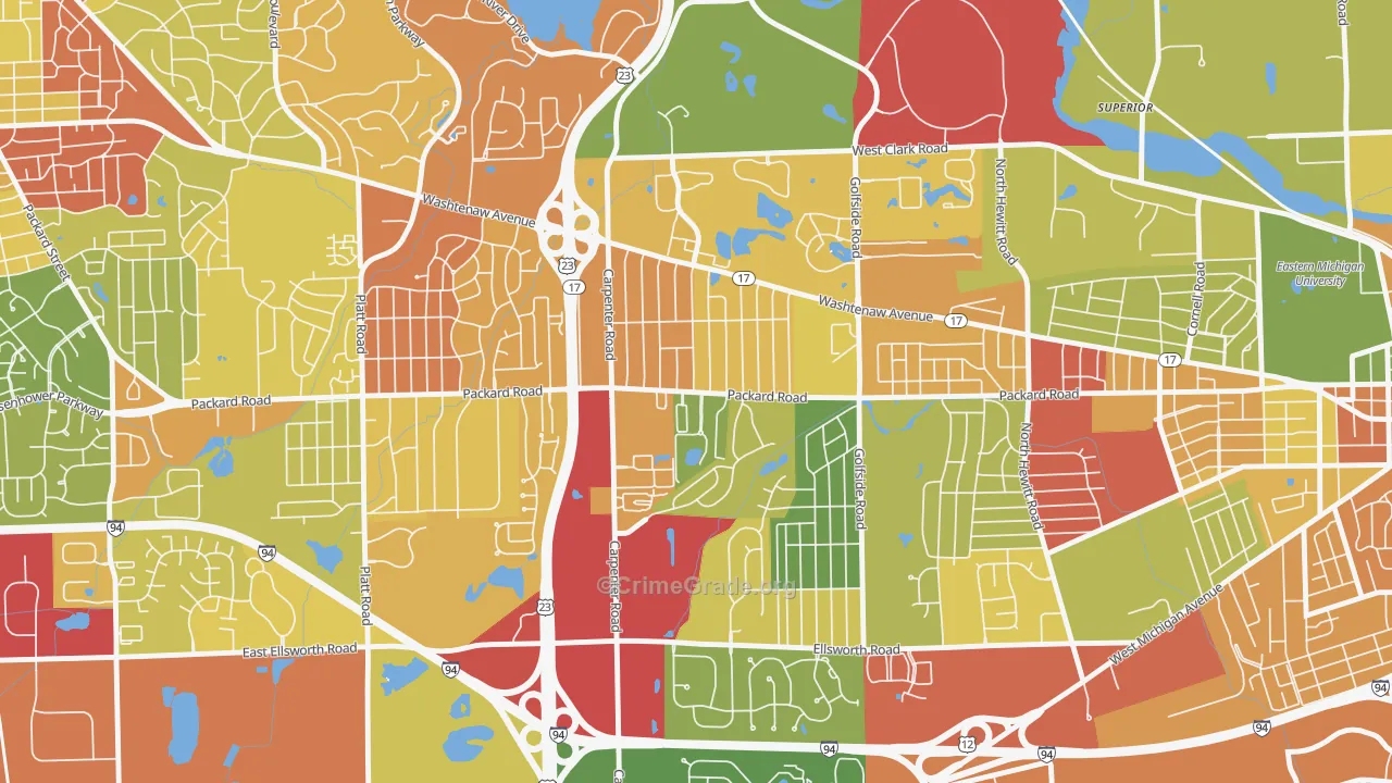 Downtown Pittsfield, Ann Arbor, MI Map of Robbery Rates