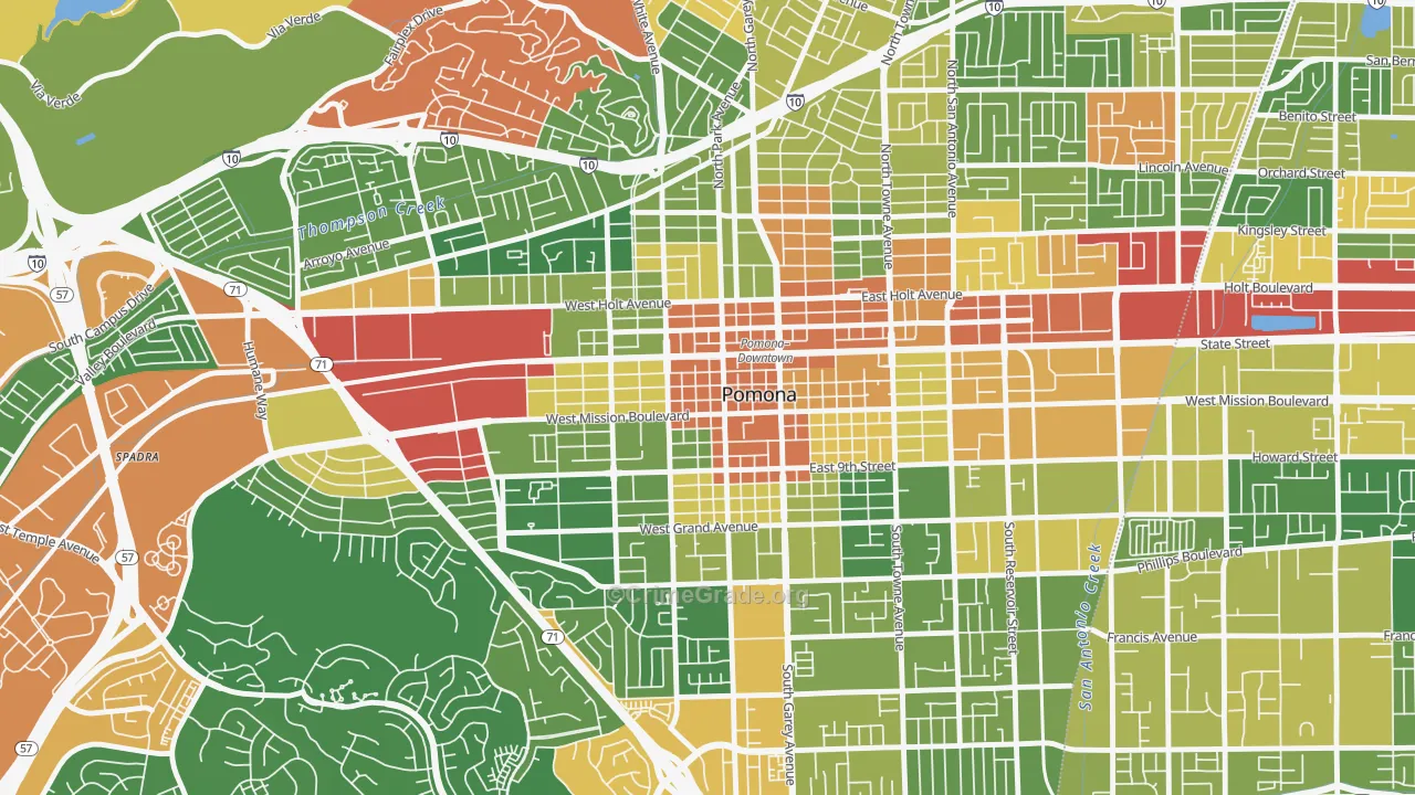 Downtown Pomona, Pomona, CA Map of Robbery Rates