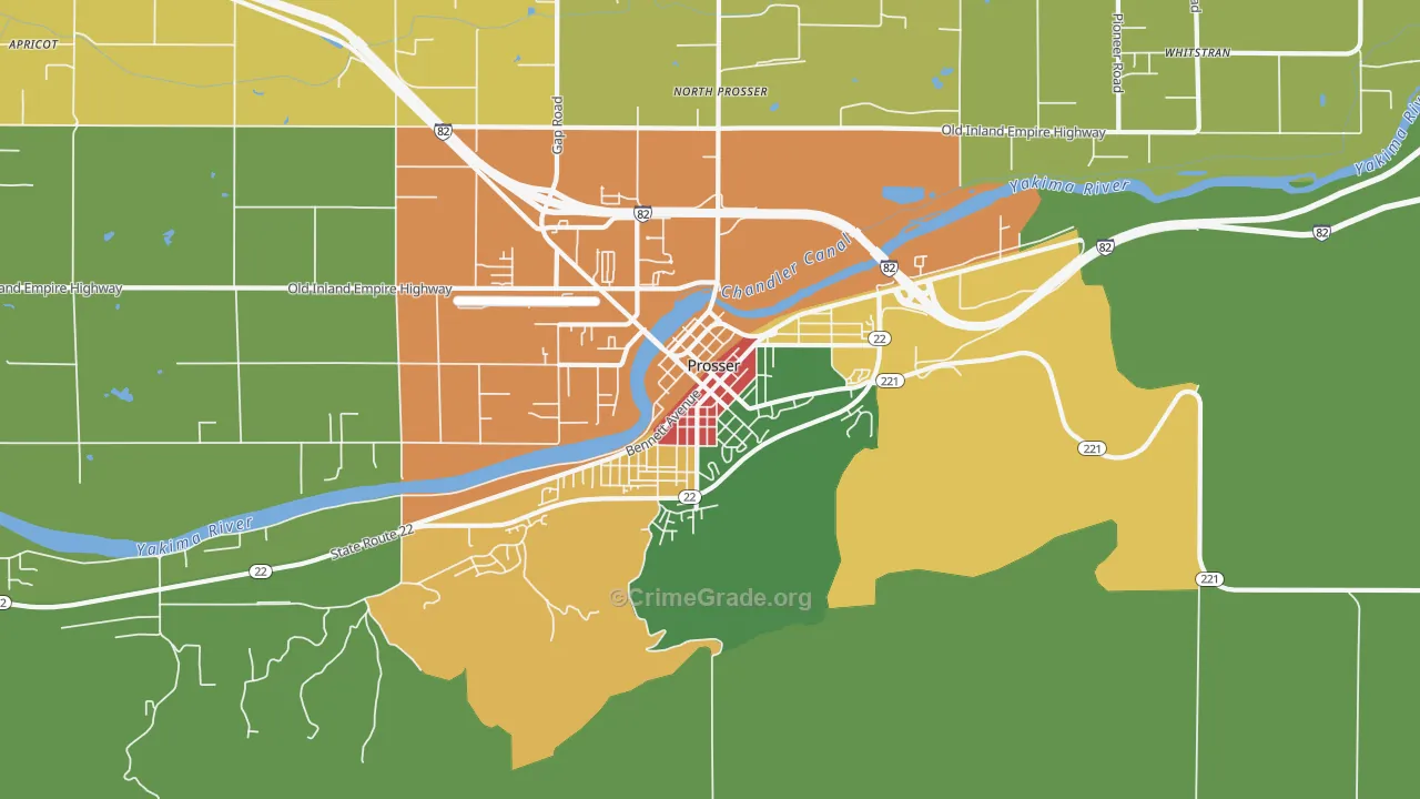 Downtown, Prosser, WA Map of Robbery Rates