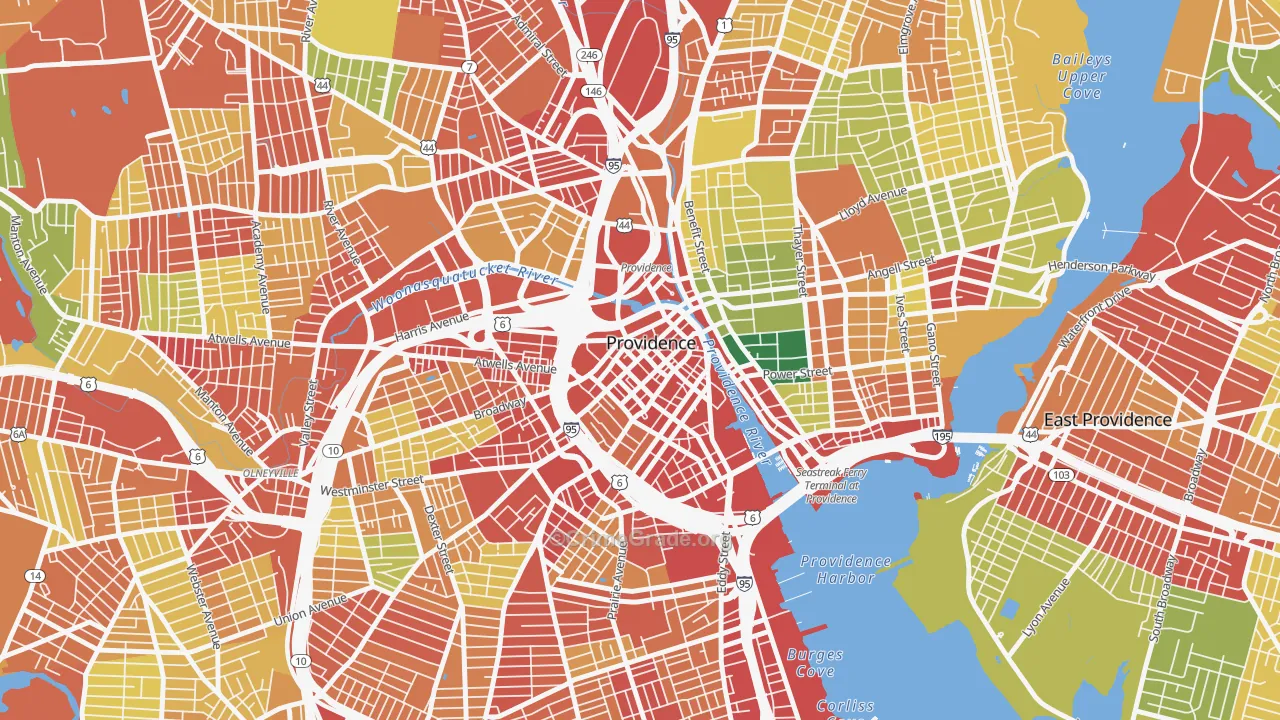 Downtown, Providence, RI Map of Robbery Rates