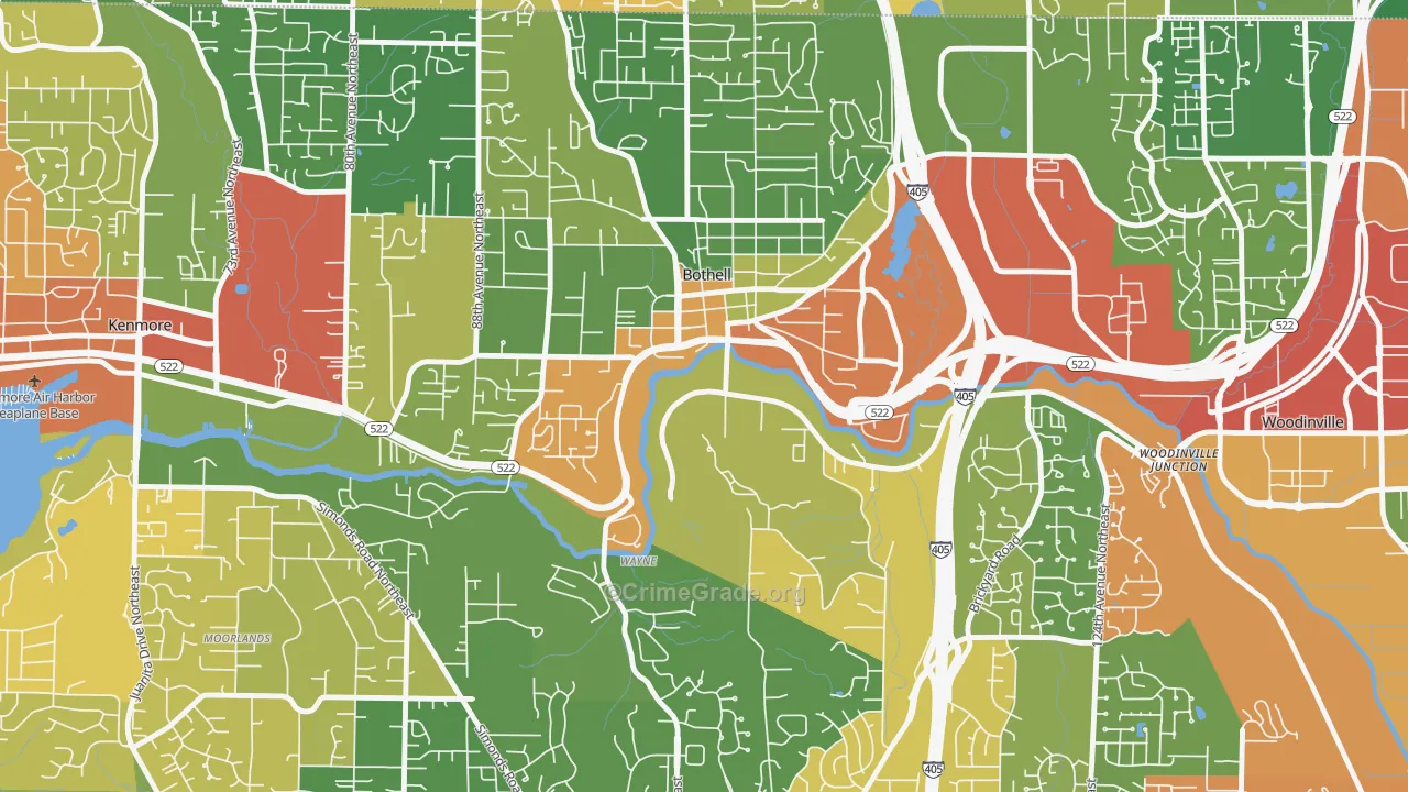Downtown Riverfront-190th, Bothell, WA Map of Robbery Rates