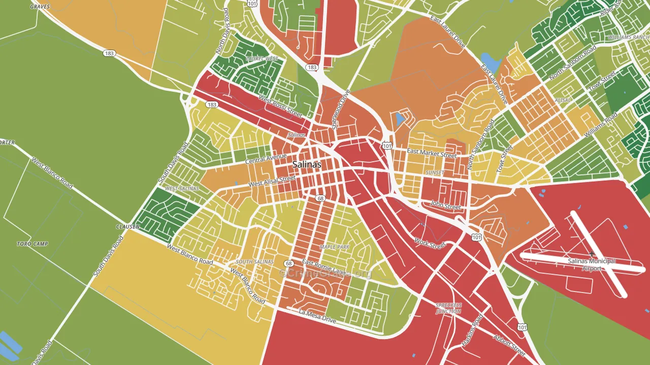 Downtown Salinas, Salinas, CA Map of Robbery Rates
