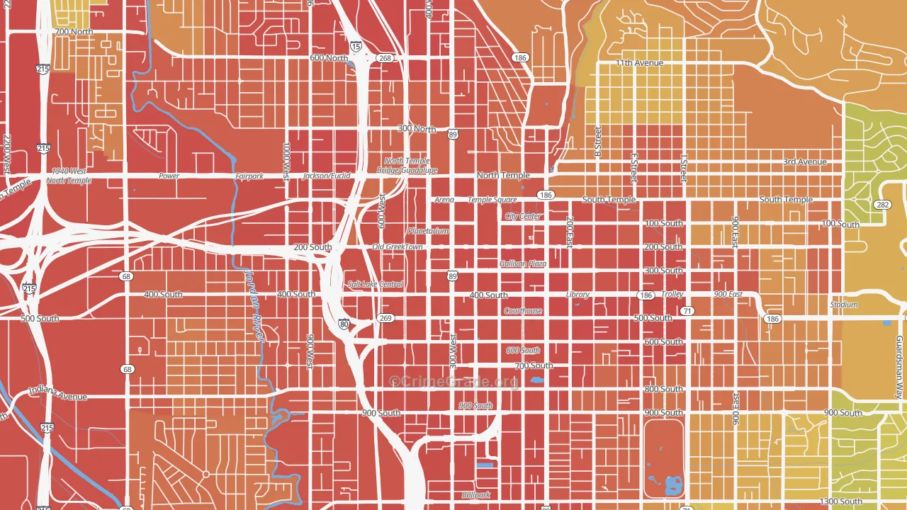 Downtown, Salt Lake City, UT Map of Robbery Rates