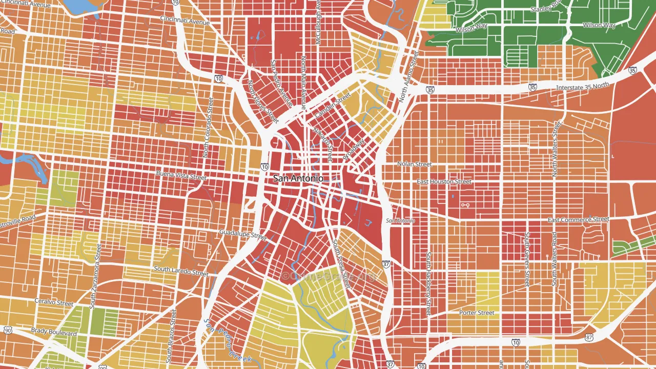 Downtown San Antonio, San Antonio, TX Map of Robbery Rates
