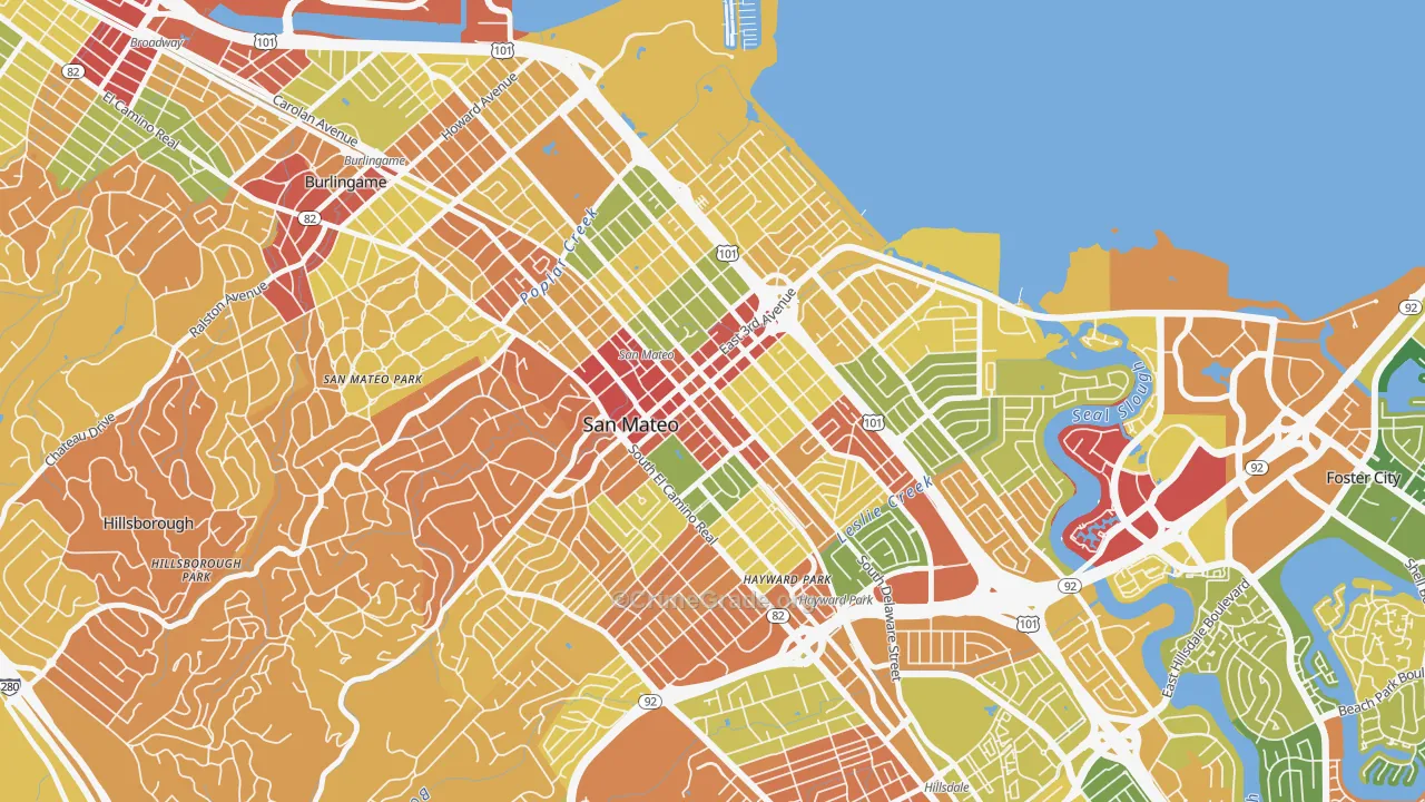 Downtown San Mateo, San Mateo, CA Map of Robbery Rates