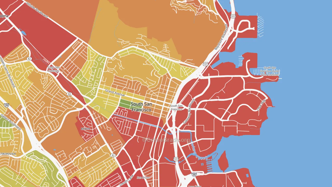 Downtown South San Francisco, South San Francisco, CA Map of Robbery Rates