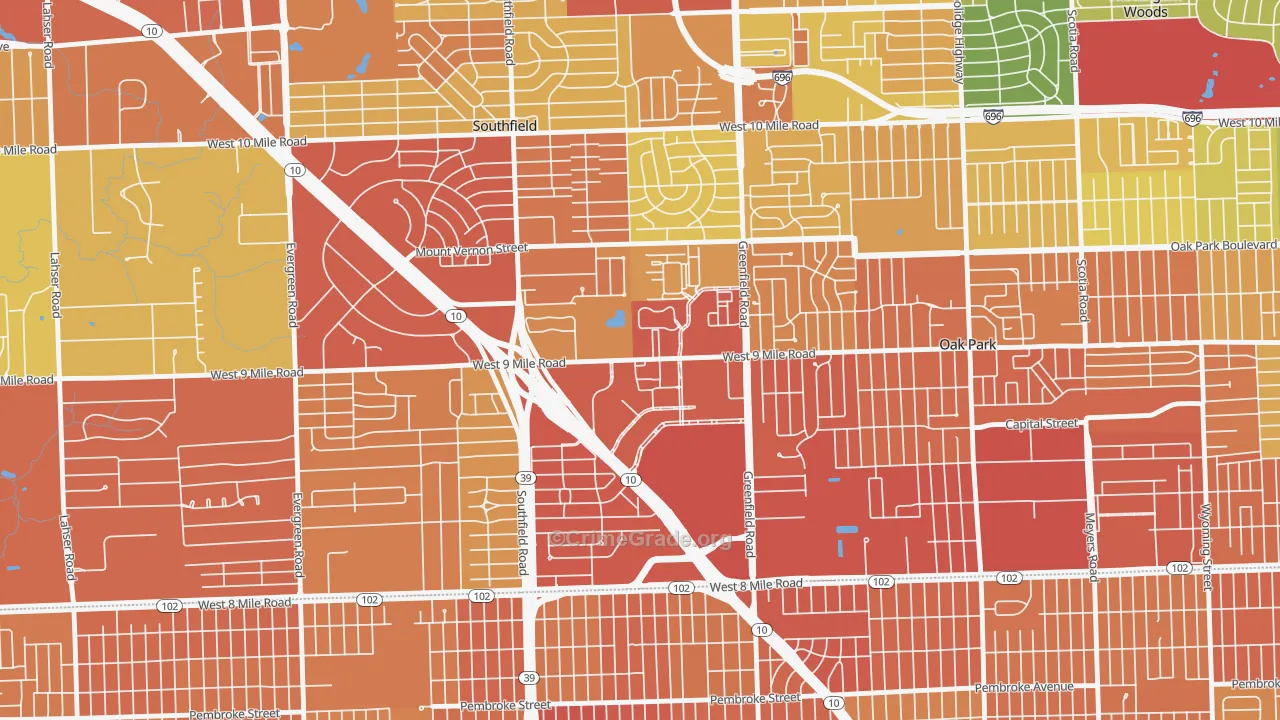 Downtown Southfield, Southfield, MI Map of Robbery Rates