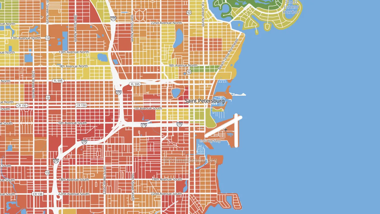 Downtown St Petersburg, St. Petersburg, FL Map of Robbery Rates