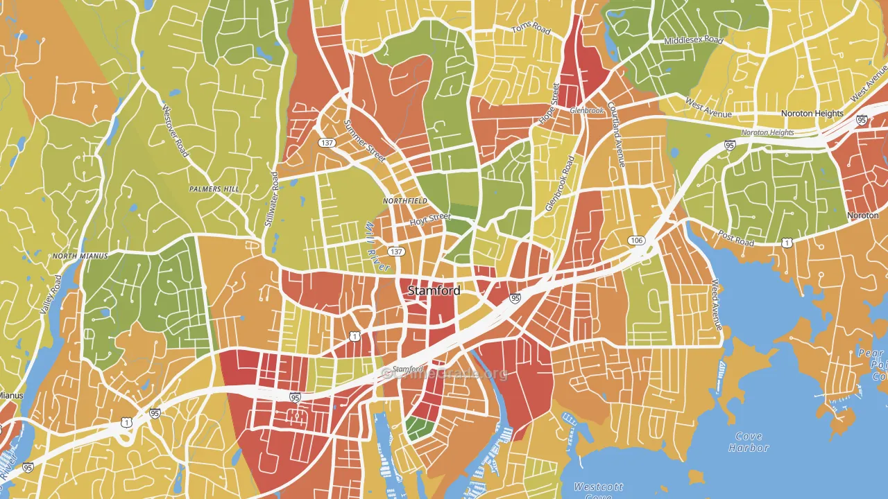 Downtown Stamford, Stamford, CT Map of Robbery Rates