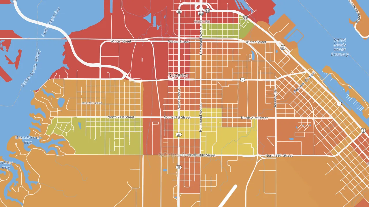 Downtown, Superior, WI Map of Robbery Rates