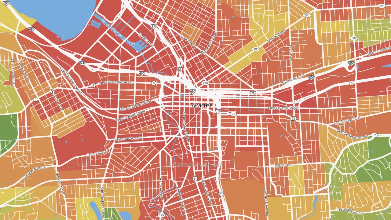 Downtown Syracuse, Syracuse, NY Map of Robbery Rates