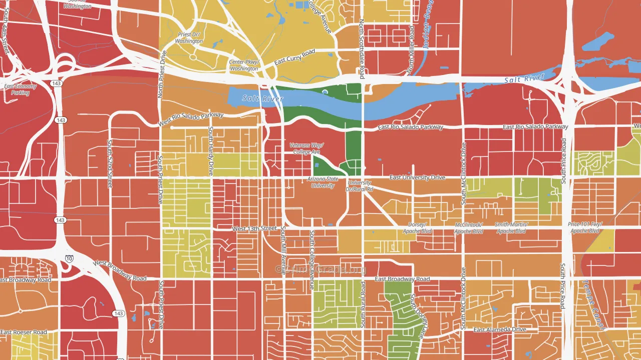 Downtown Tempe, Tempe, AZ Map of Robbery Rates