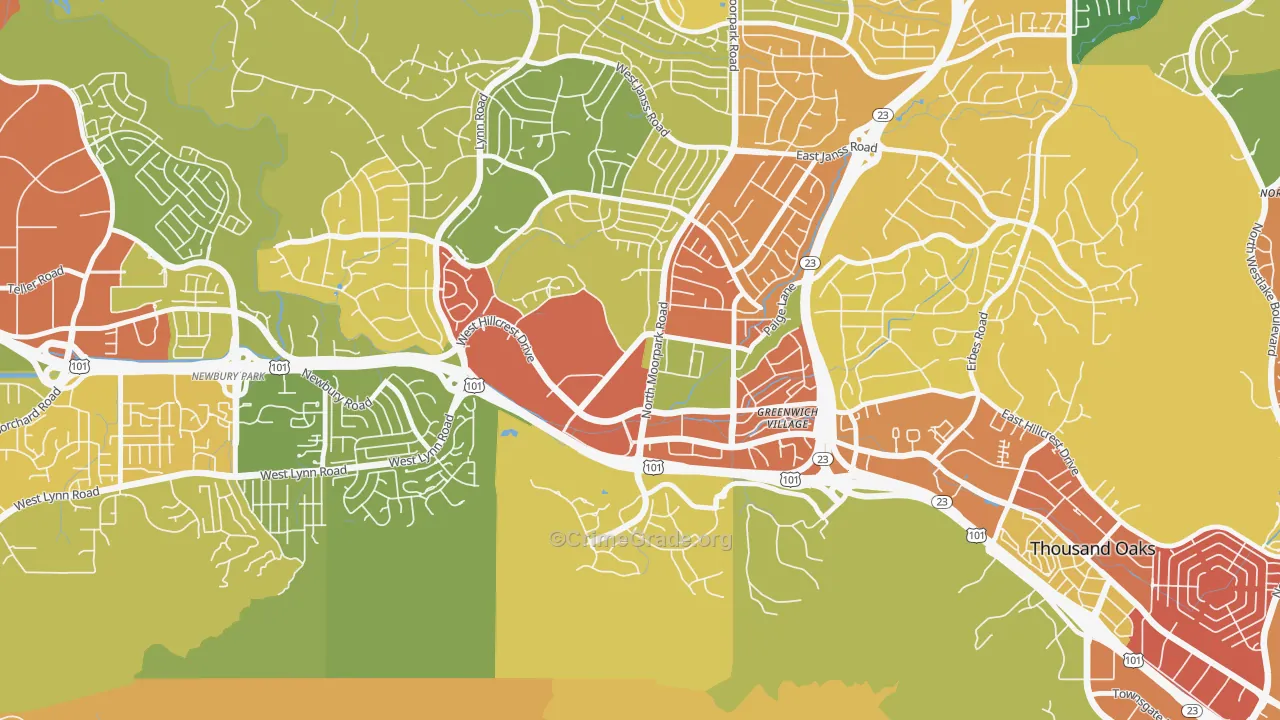 Downtown Thousand Oaks, Thousand Oaks, CA Map of Robbery Rates
