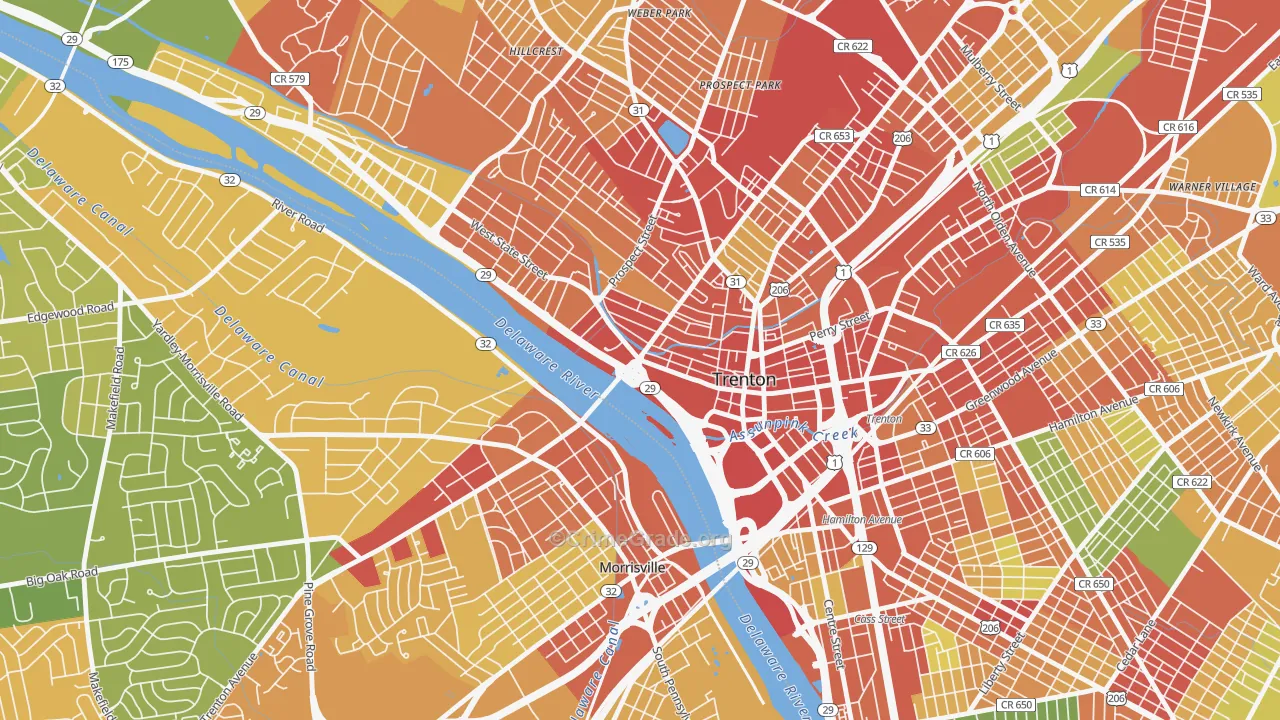 Downtown Trenton, Trenton, NJ Map of Robbery Rates