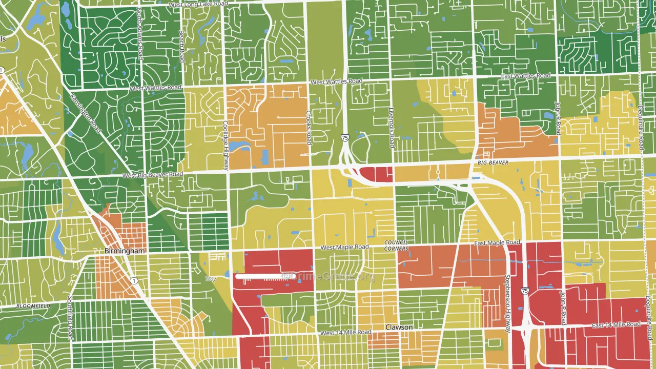 Downtown Troy, Troy, MI Map of Robbery Rates
