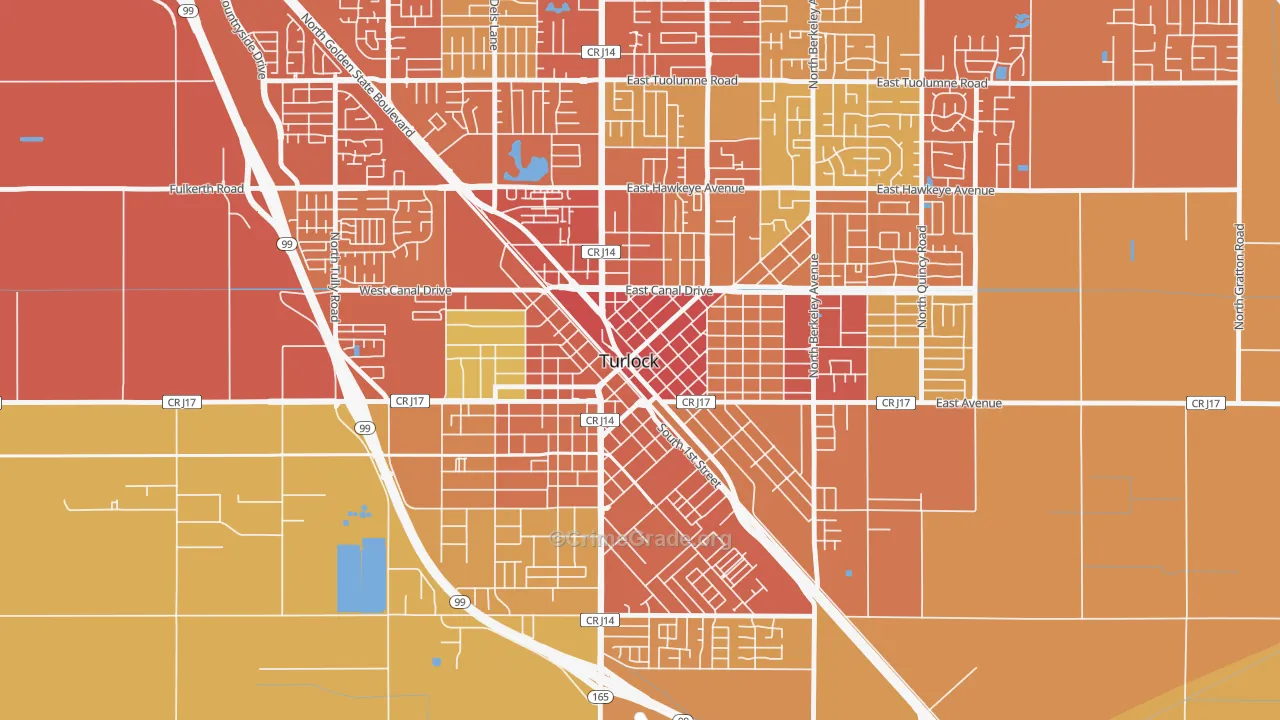 Downtown Turlock, Turlock, CA Map of Robbery Rates