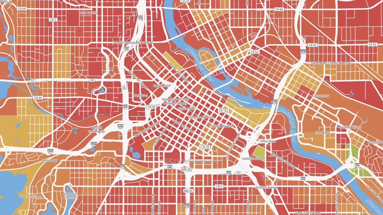 Downtown West, Minneapolis, MN Map of Robbery Rates