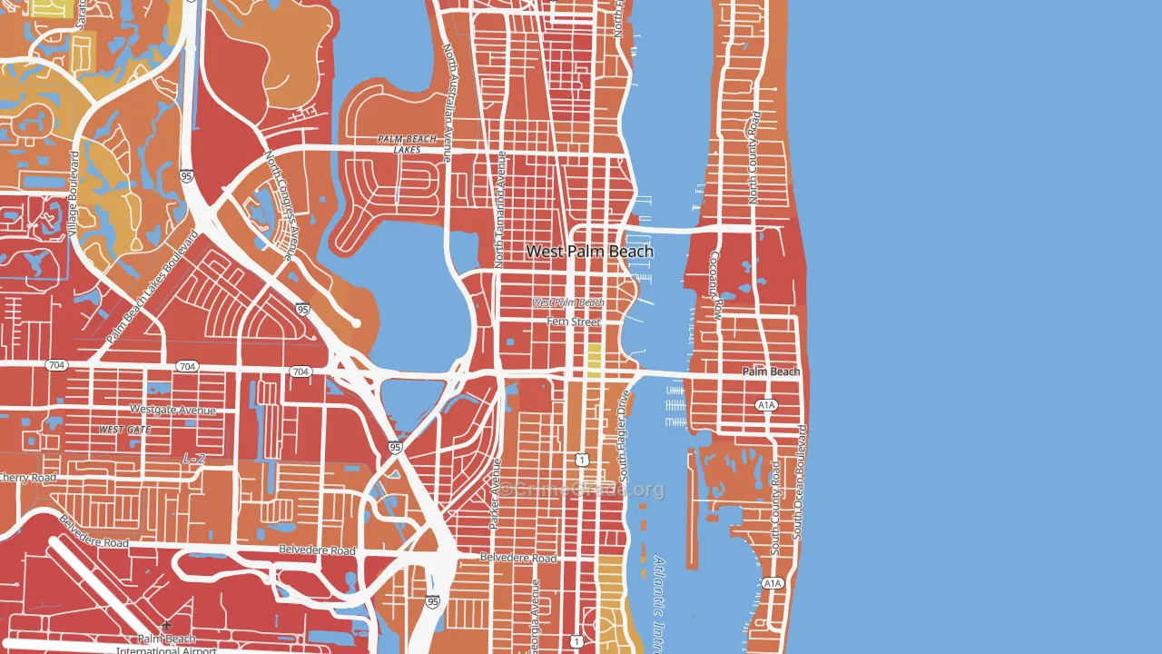 Downtown West Palm Beach, West Palm Beach, FL Map of Robbery Rates