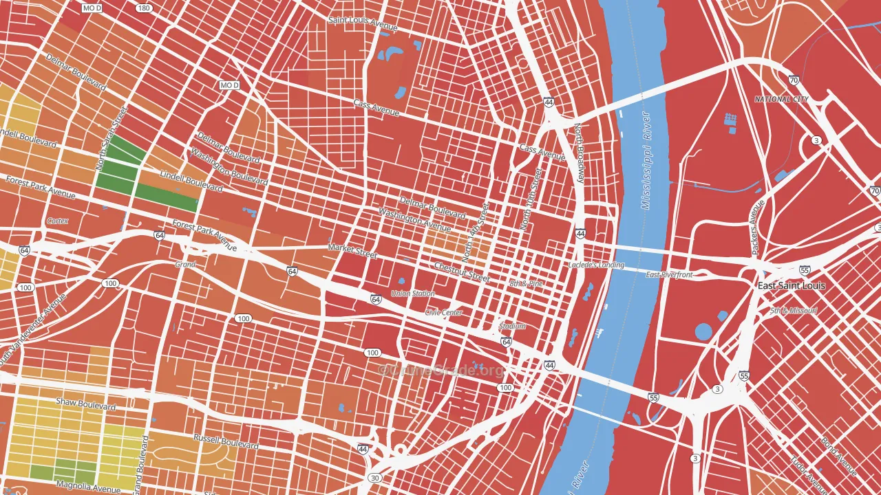 Downtown West, St. Louis, MO Map of Robbery Rates