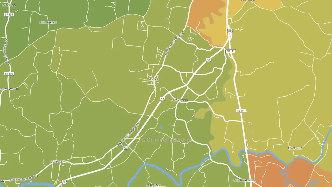Doyle, TN Map of Robbery Rates