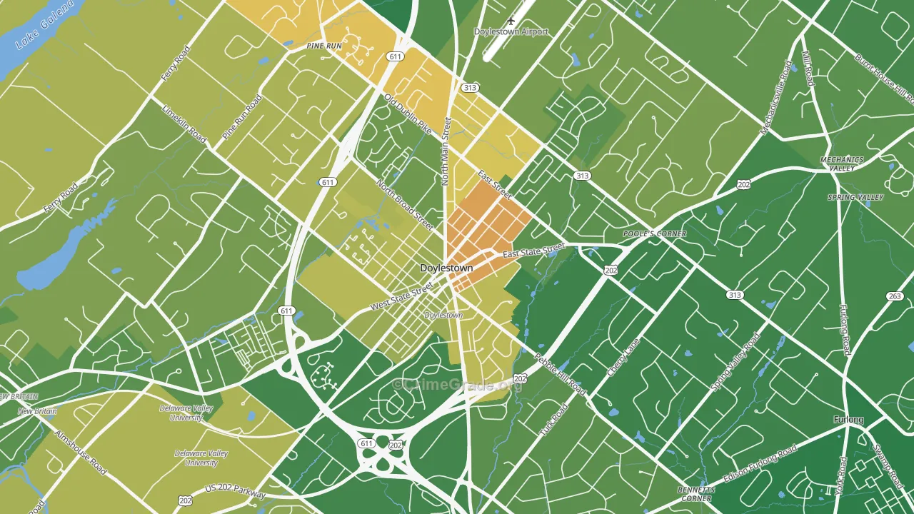 Doylestown Historic District, Doylestown, PA Map of Robbery Rates