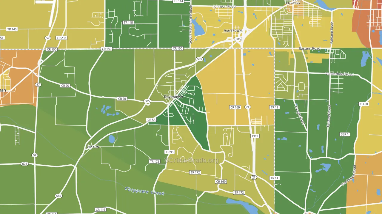 Doylestown, OH Map of Robbery Rates