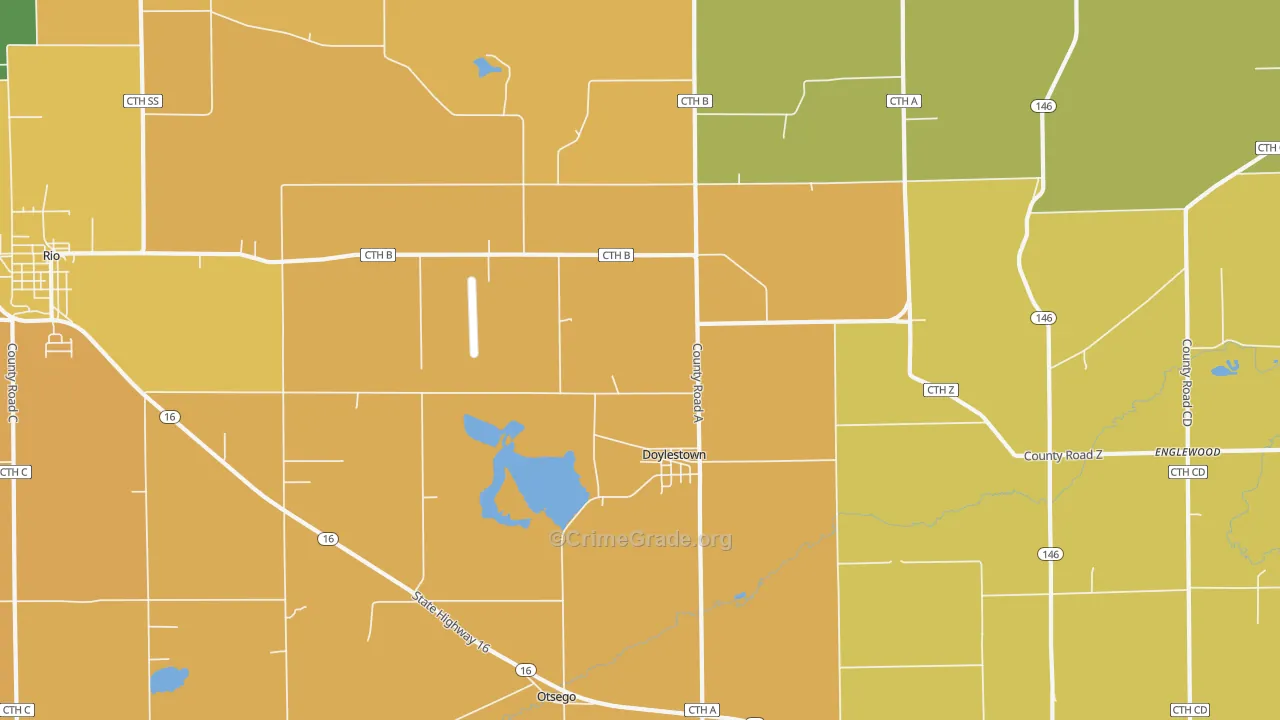 Doylestown, WI Map of Robbery Rates