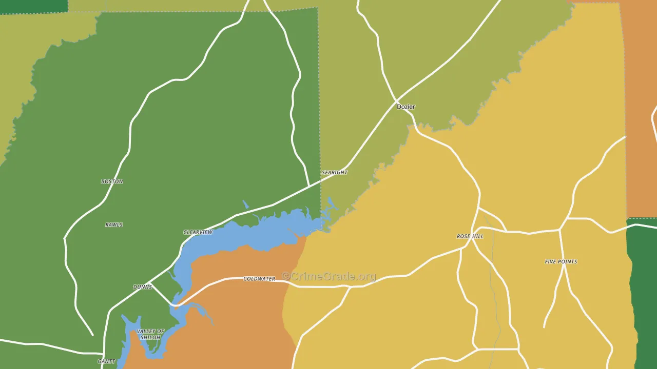 Dozier, AL Map of Robbery Rates
