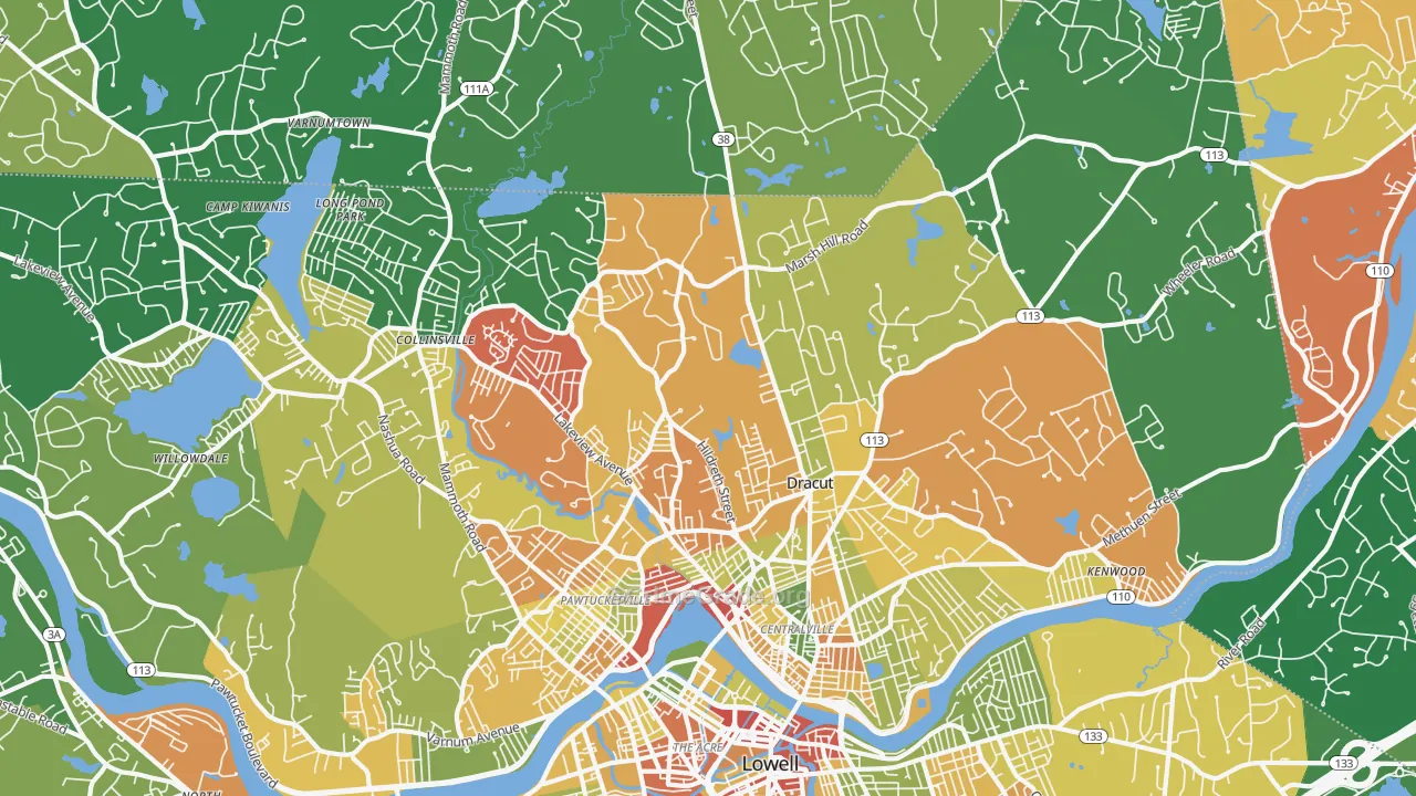 Dracut, MA Map of Robbery Rates