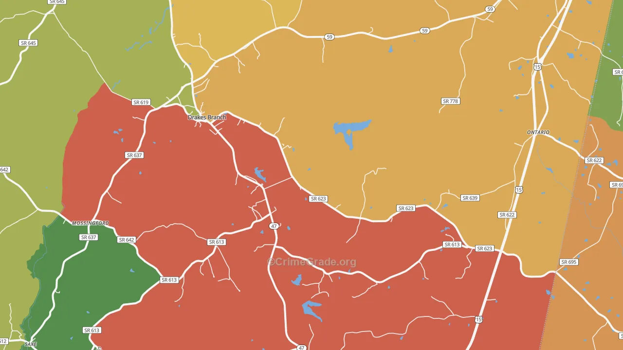 Drakes Branch, VA Map of Robbery Rates