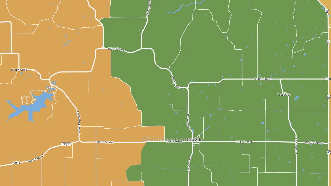 Drakesville, IA Map of Robbery Rates