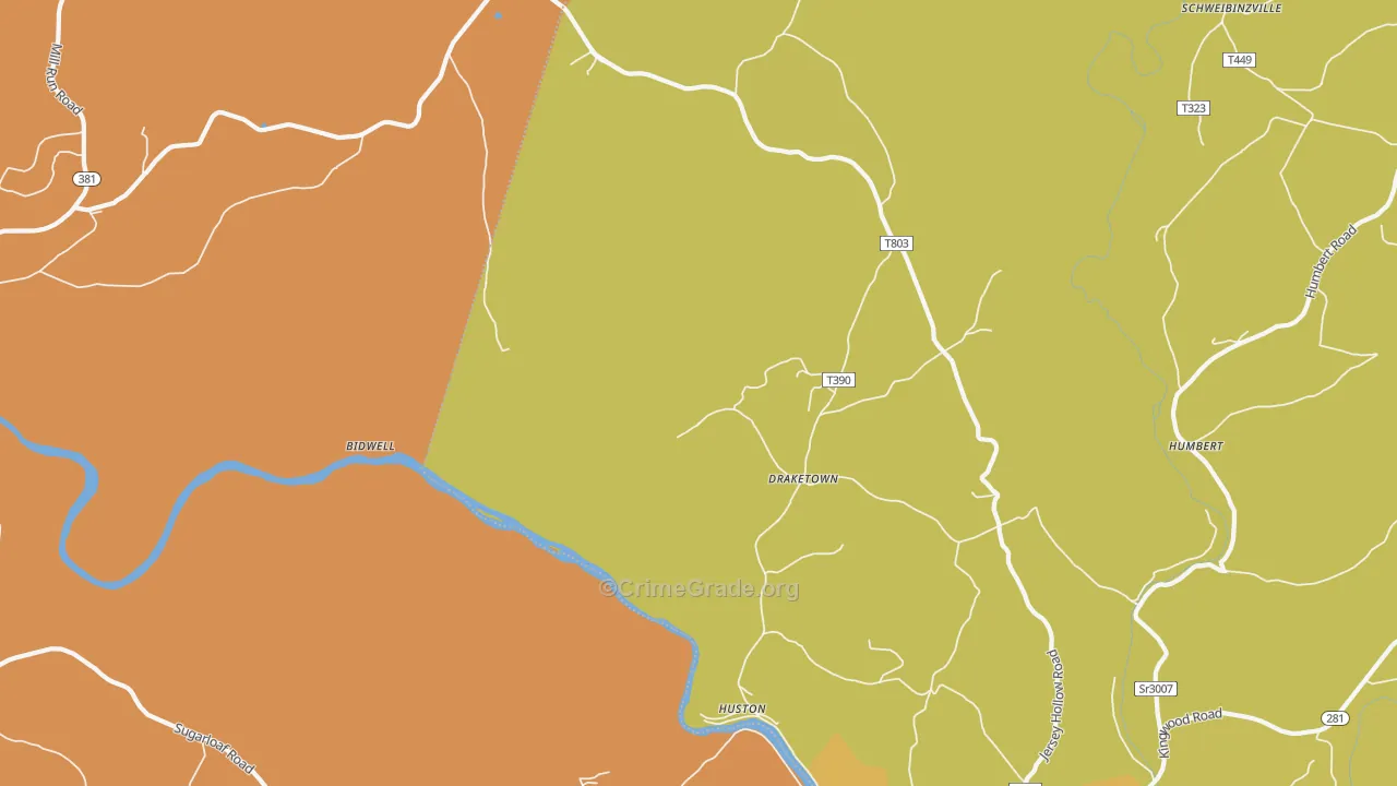 Draketown, PA Map of Robbery Rates