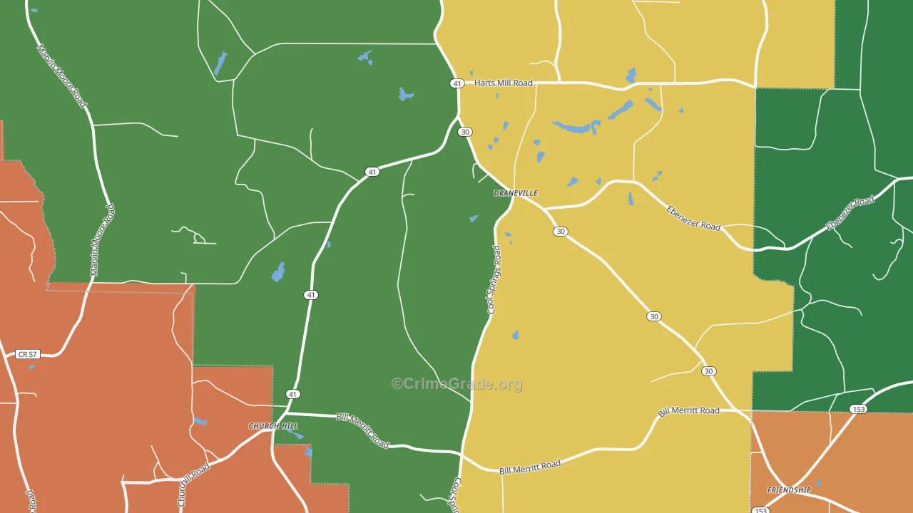 Draneville, GA Map of Robbery Rates
