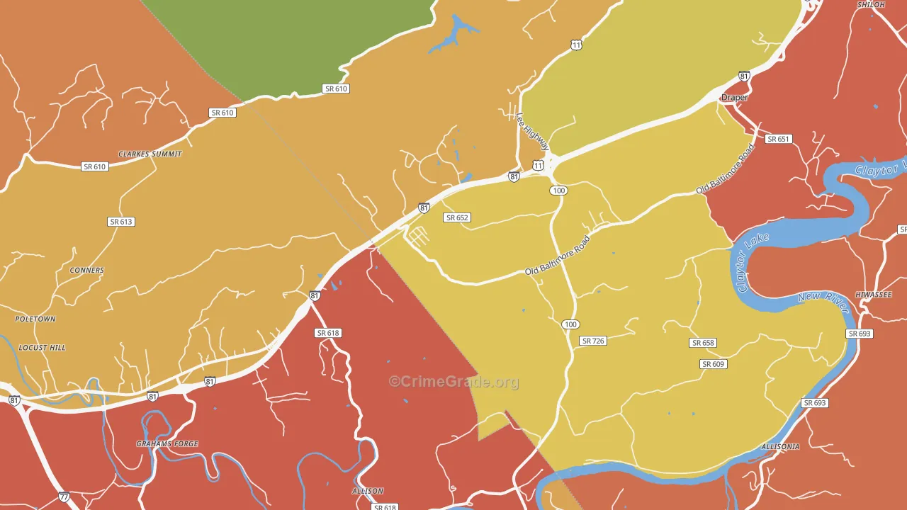 Draper, VA Map of Robbery Rates