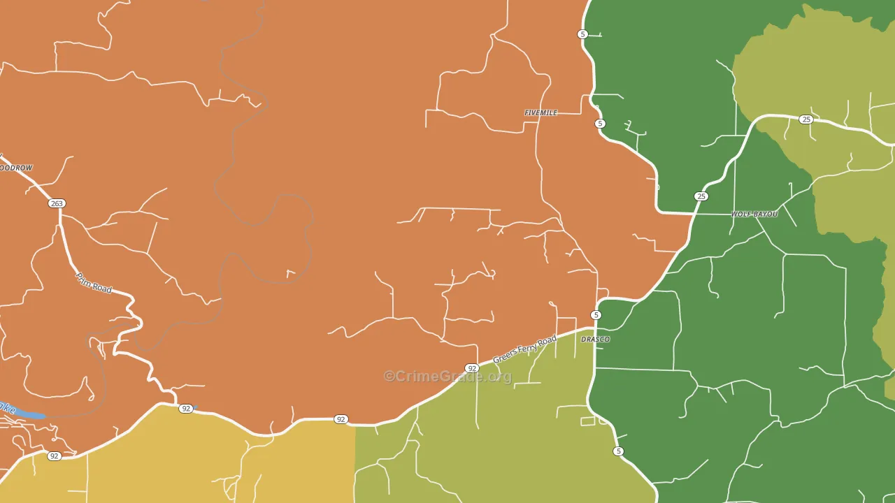 Drasco, AR Map of Robbery Rates
