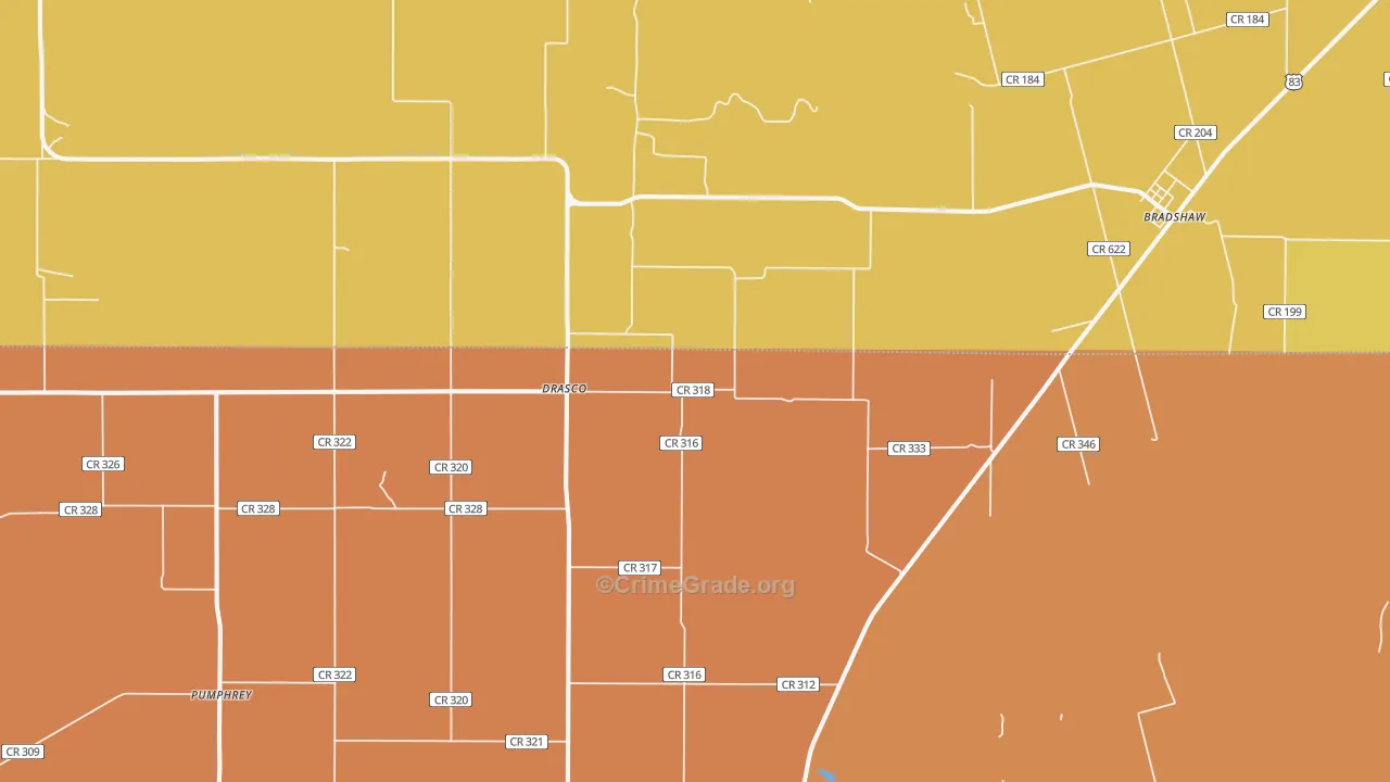 Drasco, TX Map of Robbery Rates