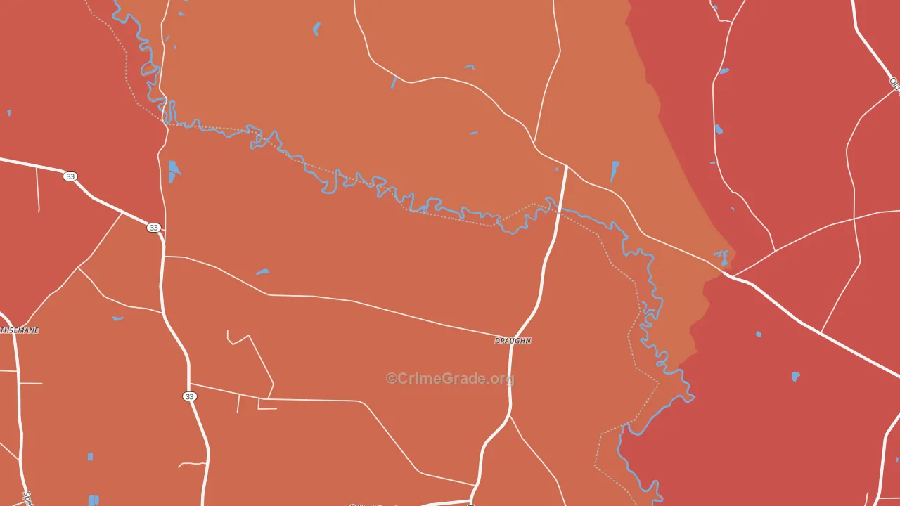 Draughn, NC Map of Robbery Rates
