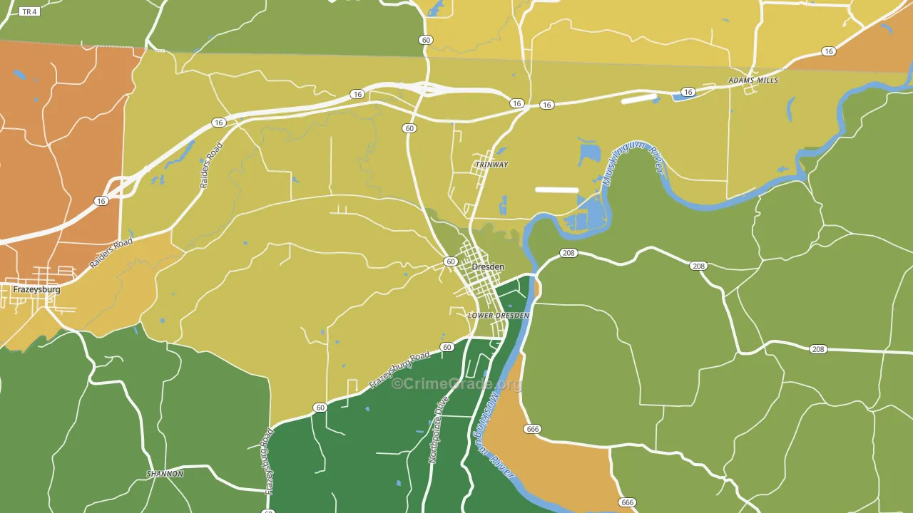 Dresden, OH Map of Robbery Rates