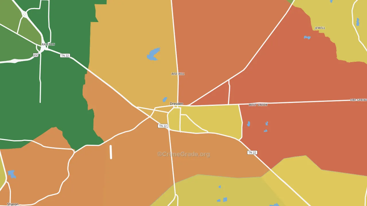Dresden, TN Map of Robbery Rates