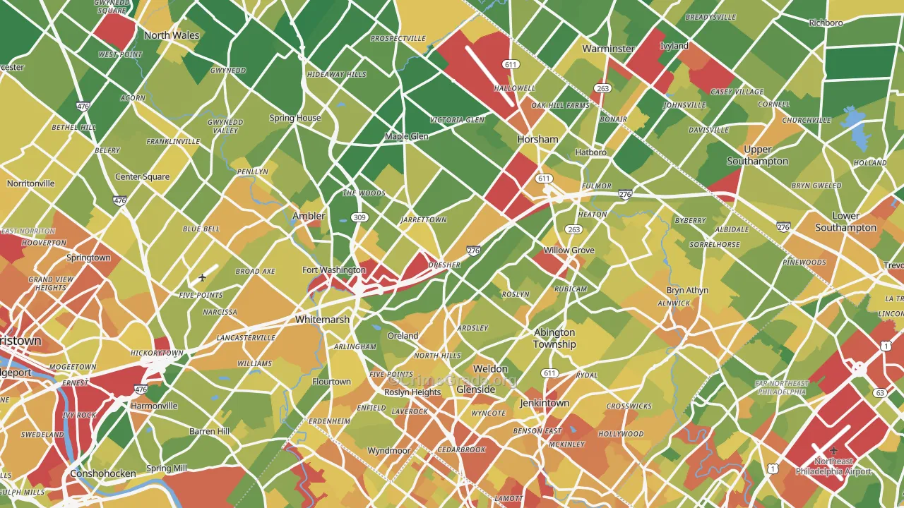 Dresher, PA Map of Robbery Rates