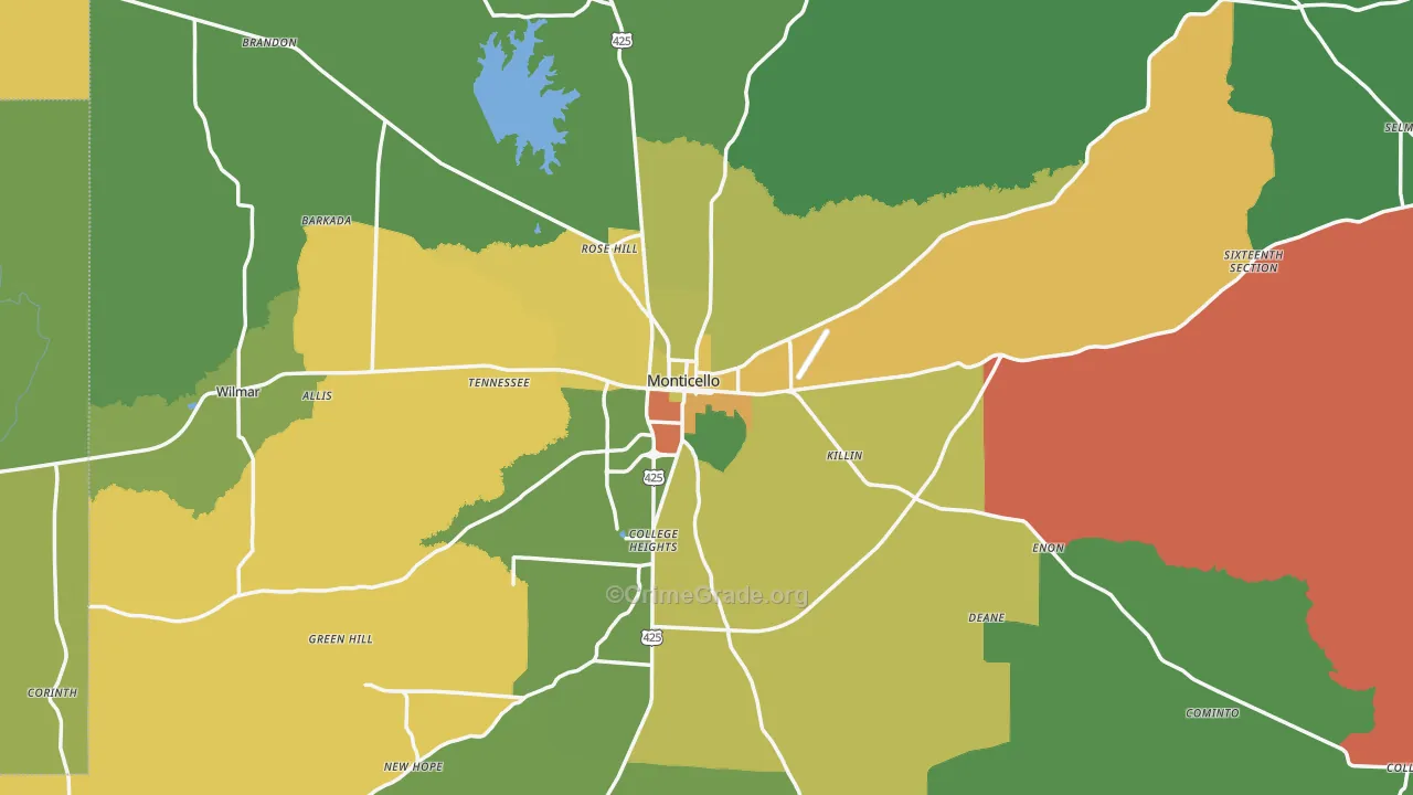 Drew County, AR Map of Robbery Rates