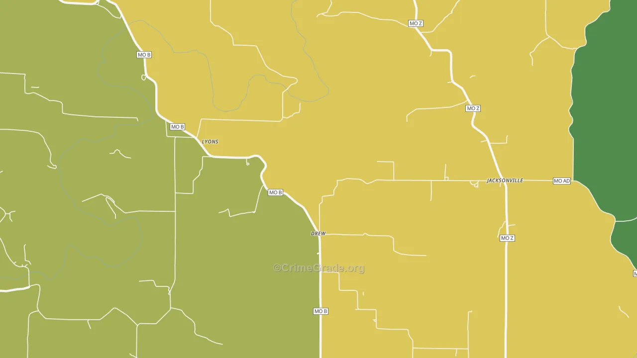 Drew, MO Map of Robbery Rates