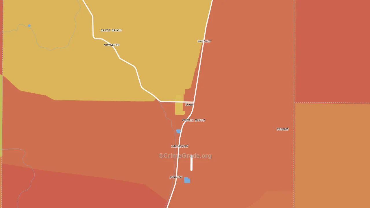 Drew, MS Map of Robbery Rates