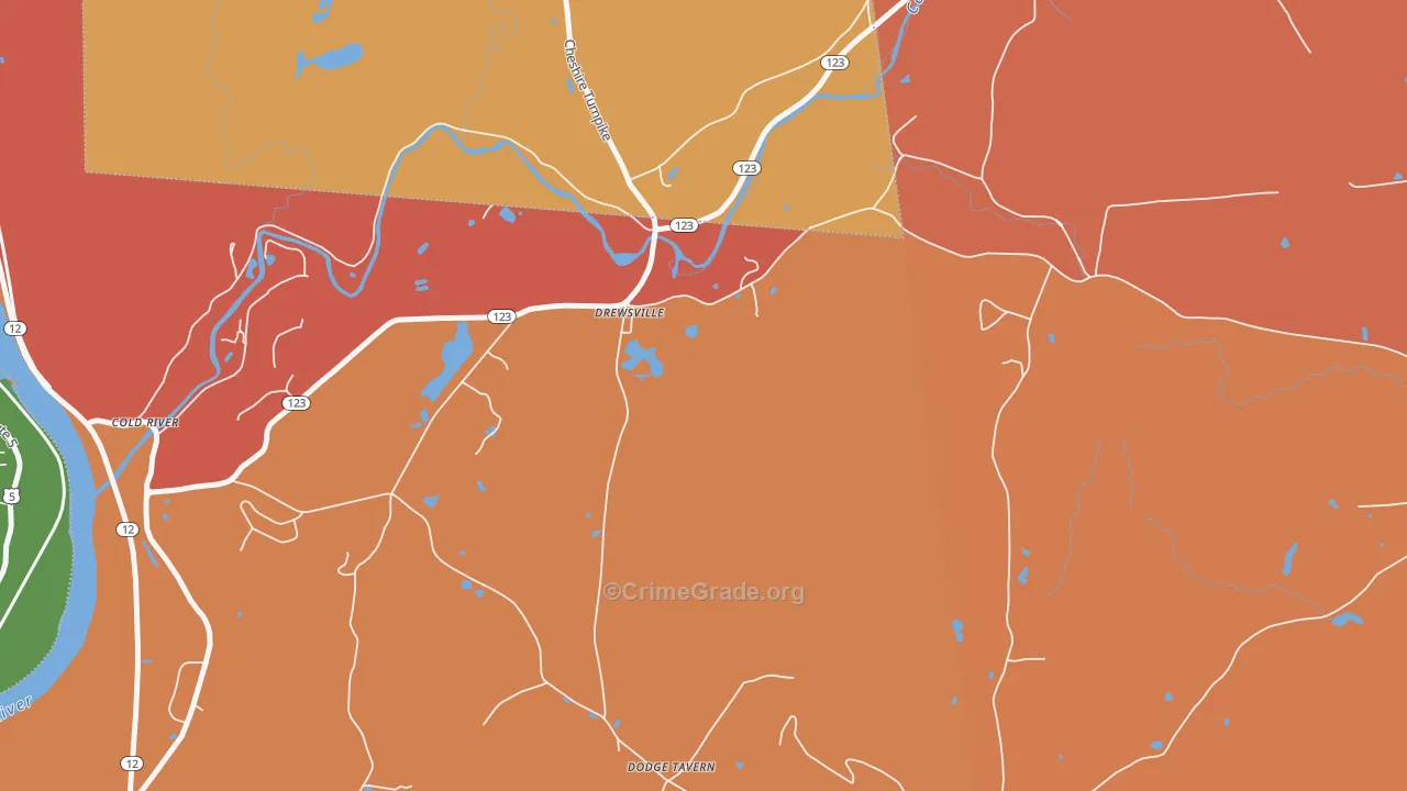 Drewsville, NH Map of Robbery Rates