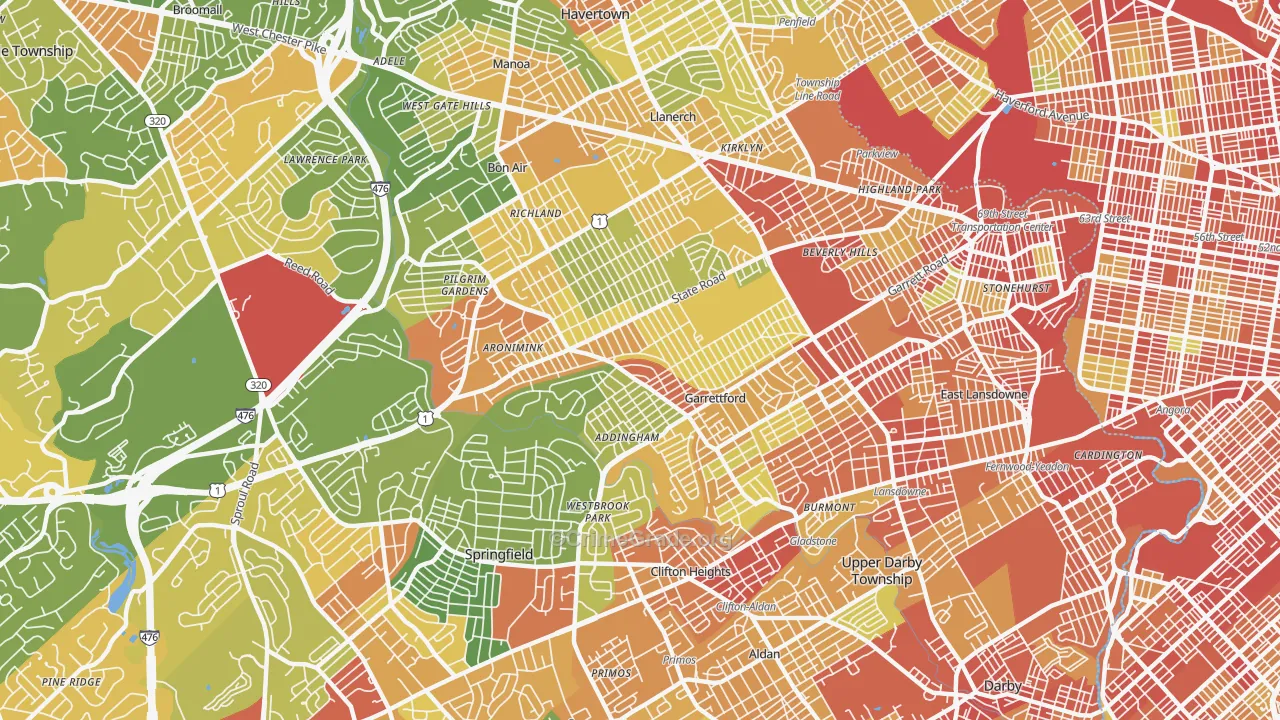 Drexel Hill, PA Map of Robbery Rates