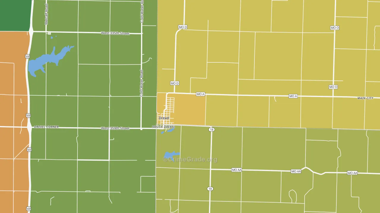 Drexel, MO Map of Robbery Rates
