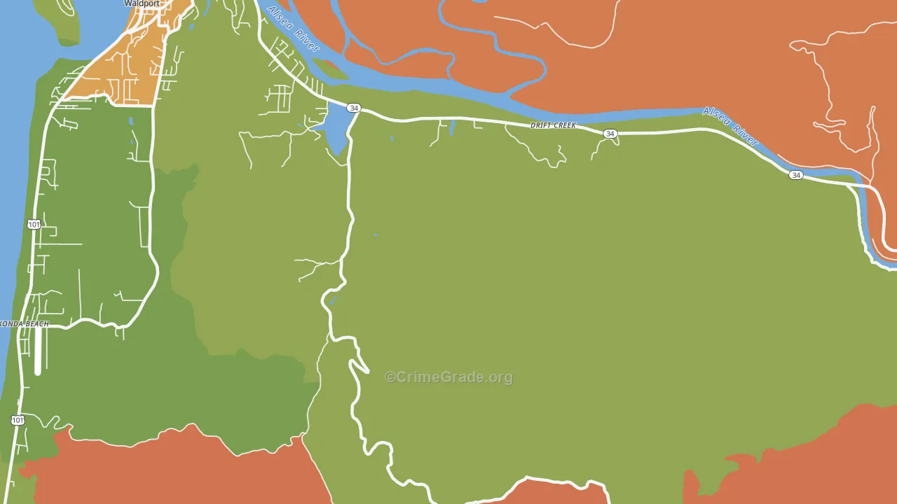 Drift Creek, OR Map of Robbery Rates