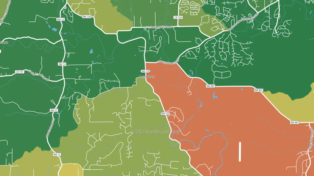 Driftwood, TX Map of Robbery Rates